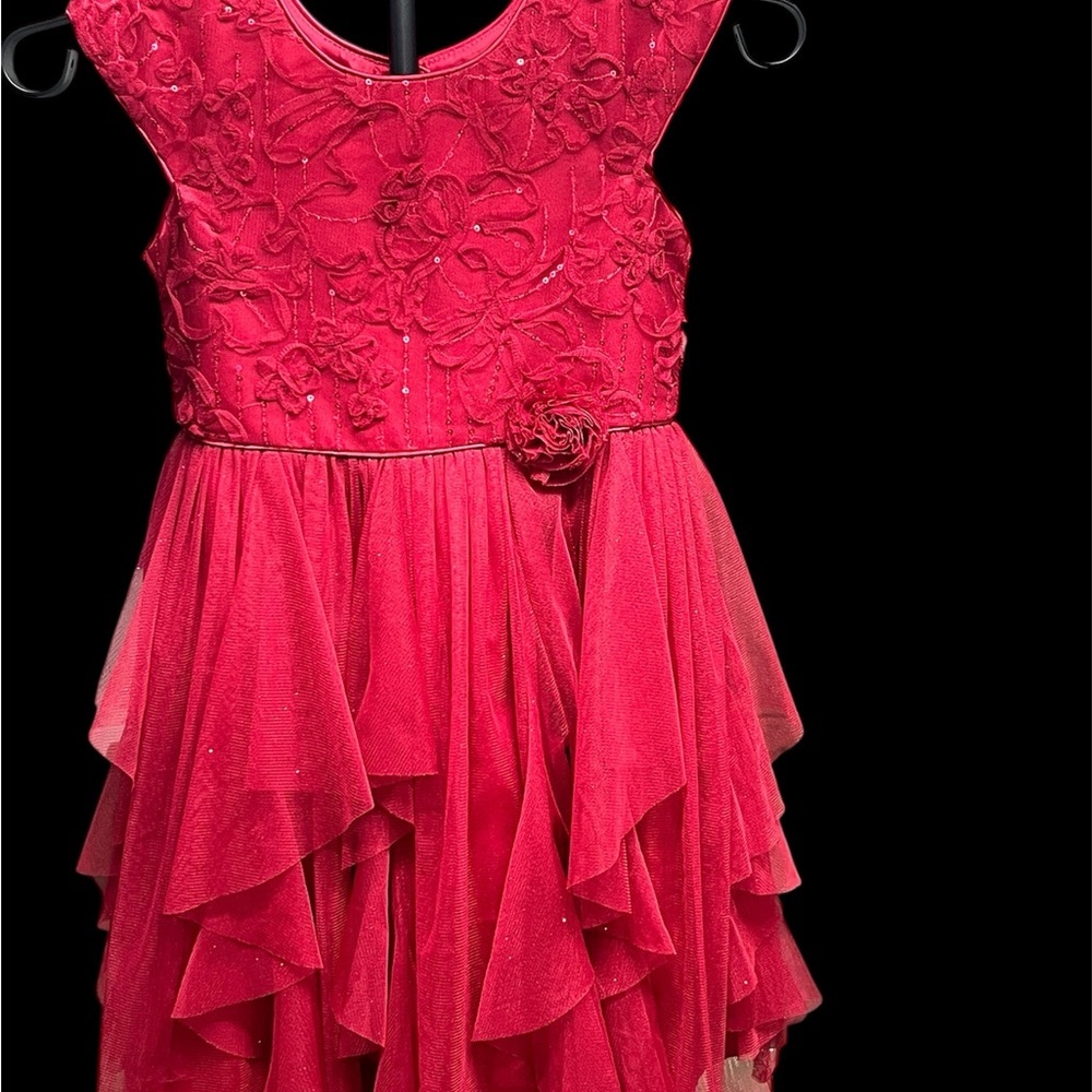 Jona Michelle Red Floral Ruffle Dress size 6